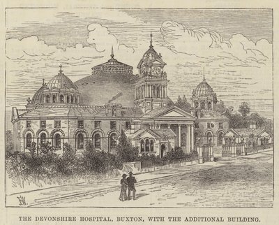 Devonshire Hospital, Buxton, med tilleggsbygningen av Frank Watkins