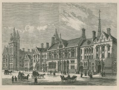 The Royal Courts of Justice: Carey Street-fronten (gravering) av Frank Watkins