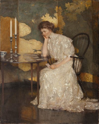 Jente som leker med kabal (olje på lerret) av Frank Weston Benson