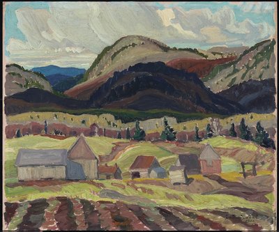 Gårdsbygninger, La Cloche, 1932 (olje på laminert papp) av Franklin Carmichael