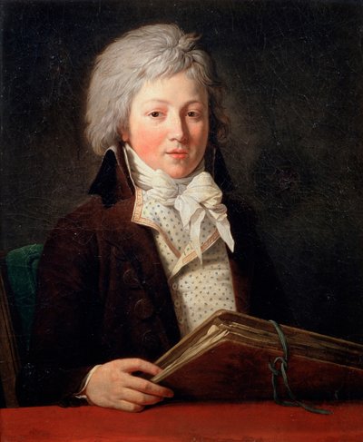 Portrett av en ung mann som holder en mappe med tegninger, 1791. av François André Vincent