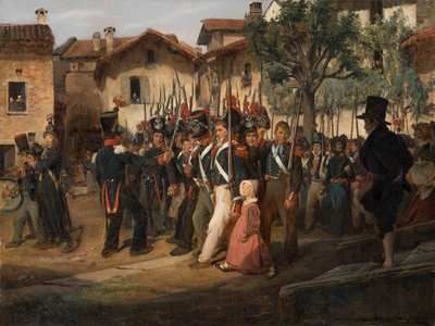 Den nasjonale kampanjegarden marsjerer forbi ordføreren. av François August Biard