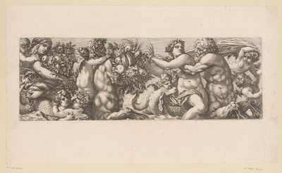 Bacchus med satyrer og nereider i vannet Mytologiske figurer ved vannet (serietittel) av François Bignon (attributed to)