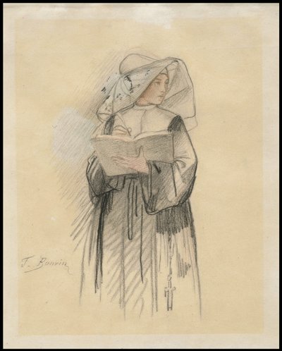 En nonne som holder en bok og penn, 1827-87 av François Bonvin