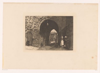 Utsikt over Porte de St. Malo te Dinan Ti etsninger, tegnet og gravert av F. Bonvin, Painter (serietittel) av François Bonvin