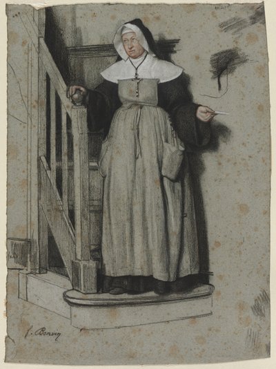 Opptaksbrevet, interiøret i et kloster, ca. 1867. av François Bonvin