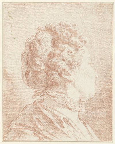 Damehode vendt mot høyre med blondekrage av François Boucher (possibly)