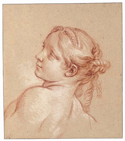 En jente, med brystlengde, hodet vippet til venstre av François Boucher