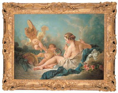 En liggende nymfe som spiller fløyte med Putti, kanskje Muse Euterpe, 1752 av François Boucher
