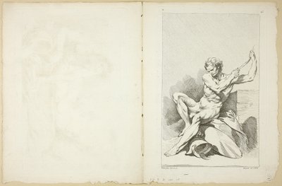 Academic Nude (recto and verso), fra Second Book of Academic Figures delvis gravert av professorene ved Royal Academy av François Boucher