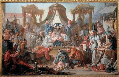 Publikum til keiseren av Kina. Undersåttene bøyer seg foran keiseren. Maleri av Francois Boucher av François Boucher