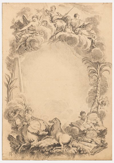 Design for en escutcheon til ære for William Earl Cowper (ca. 1665-1723) av François Boucher