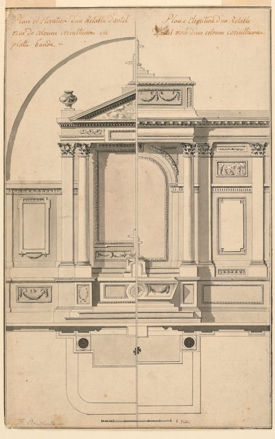 Tegning, oppriss av alterskjerm, ca. 1770 av François Boucher
