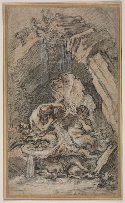 Fontene med to tritoner som blåser konkylieskjell, ca. 1736. av François Boucher