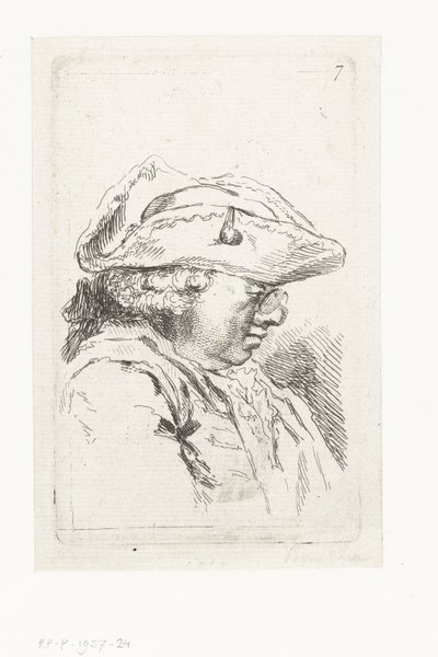 Hodet til en mann med briller og tricorne Suite med små sjangerstykker og hoder (serietittel) av François Boucher