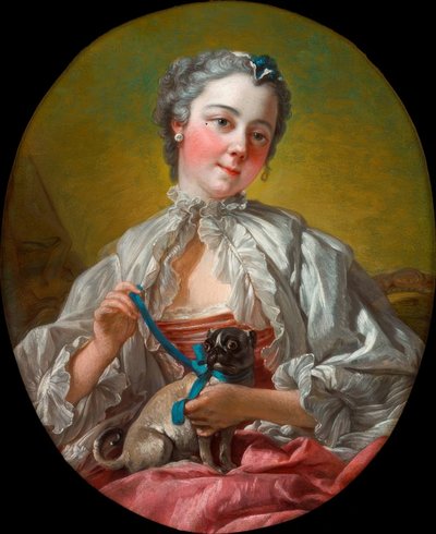 Ung kvinne med mops av François Boucher