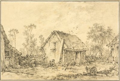 Landskap med rustikk hytte av François Boucher