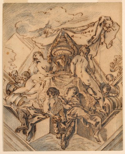 Prosjekt for et hjørnemotiv av et malt tak av François Boucher