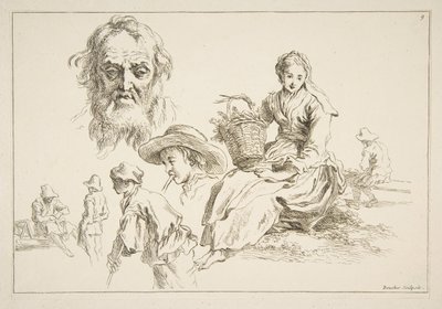 Ark med skisser, ca. 1735. av François Boucher