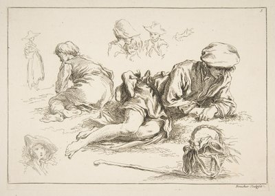 Ark med skisser, ca. 1735. av François Boucher