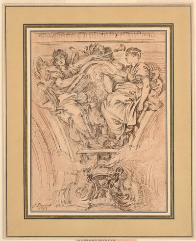 Spandrel-dekorasjon: Berømmelse og sannhet applauderer Louis XV av François Boucher
