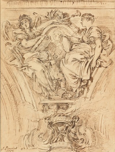 Spandrel-dekorasjon: Berømmelse og sannhet applauderer Ludvig XV av François Boucher