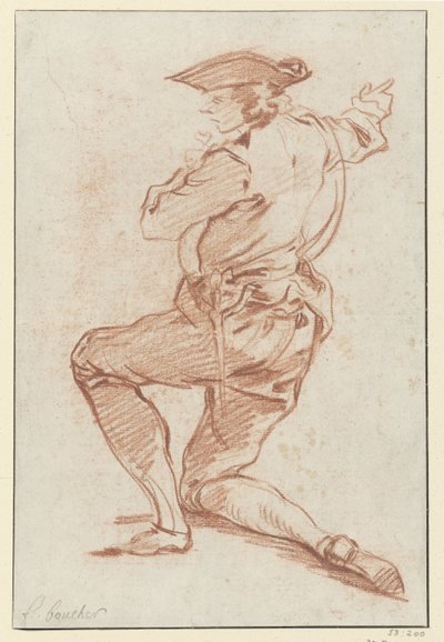 Studie av en knelende jeger Design for illustrasjonen av Les Plaisirs de l'Ile Enchantée'' fra 1734-utgaven av Molières verk (vol. III, s. 104) (serietittel) av François Boucher