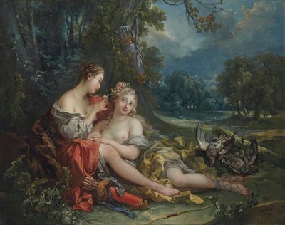To av Dianas nymfer hviler etter at de kom tilbake fra jakten av François Boucher