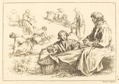 Figurstudier inkludert to sittende bønder av François Boucher after Abraham Bloemaert