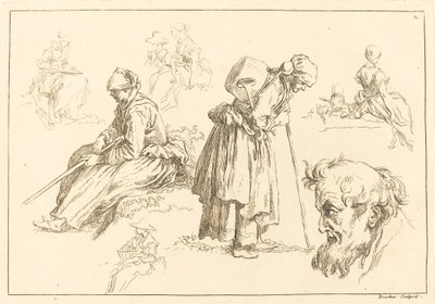 Figurstudier inkludert kvinne med vannkoker av François Boucher after Abraham Bloemaert