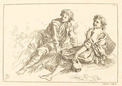 Tilbakelente gjetergutter av François Boucher after Abraham Bloemaert