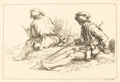 Sittende Shepherd Boys av François Boucher after Abraham Bloemaert
