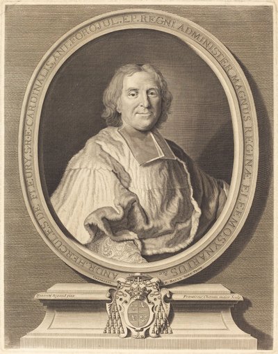 Kardinal Fleury av François Chereau I after Hyacinthe Rigaud