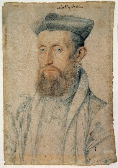 Portrett av Mellin de Saint-Gelais (eller Saint Gelais, Saint Gelays, Saint Gelays, Saint-Gelais, Sainct Gelais) (1495-1558), fransk poet. Tegning med blod og svart stein av Clouet Francois (1515-1572), ca. 1500. Chantilly, Musee Conde av François Clouet