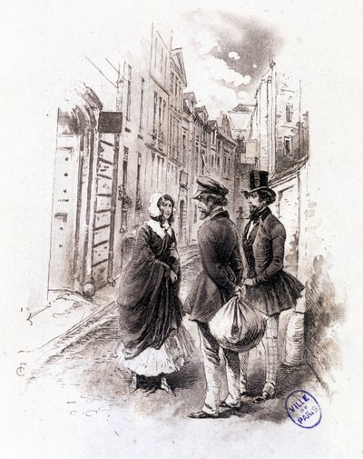 Illustrasjon av "" Profile of grisette""" ny som tilhører Receuil "" Mimi de Pinson"" av Alfred de Musset av François Courboin
