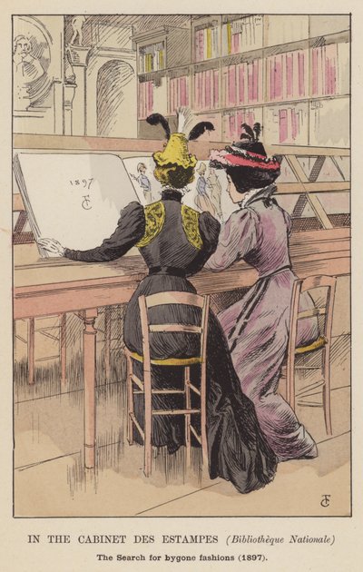 I Cabinet des Estampes, Bibliotheque Nationale, jakten på svunne moter, 1897 av François Courboin