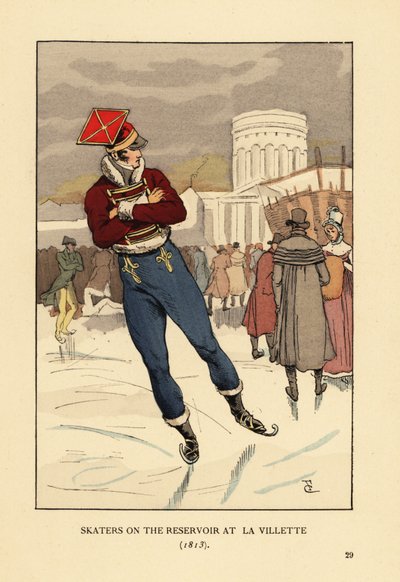 Lancer og herrer skøyter på Bassin de la Villette, Paris av François Courboin