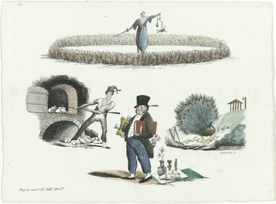 Tegneserie om JC Backer, C. Seyn og S. van der Paauw, 1839 av François Desterbecq