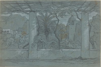 En terrasse og hage på Capri [recto] av François Edouard Bertin