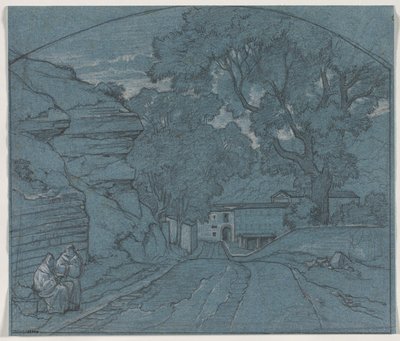 Landskap med to munker, ca. 1840. av François Edouard Bertin