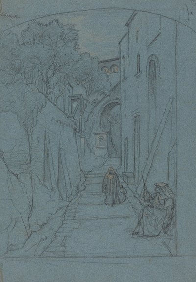 Se oppover en gate i Sorrento [verso] av François Edouard Bertin