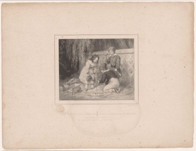 Tre barn i hagearbeid Les petits jardiniers / The little gardeners (tittel på objekt) Tolv representasjoner av forskjellige figurer (serietittel) Album de douze sujets (...) (serietittel) av François Grenier