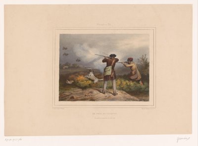 To jegere som skyter rapphøns Le jour de guignon (tittel på objekt) Jegere med våpen (serietittel) Chasses au Tir (serietittel på objekt) av François Grenier