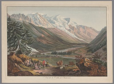 Utsikt over dalen ved Chamonix Vue de la Vallée de Chamouni (tittel på objekt) av François Guillaume Lardy (possibly)