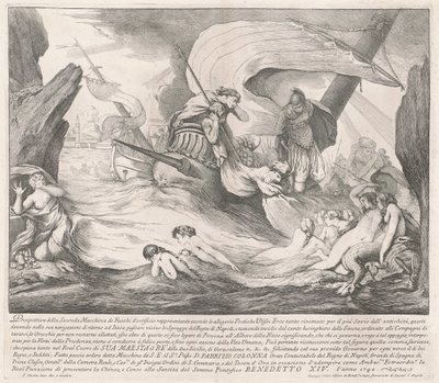 Seconda Macchina for Chinea av 1742: Ulysses and the Sirens av François Hutin