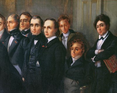 Forelesning i foajeen til Comedie Francaise, 26. mai 1828 (detaljer) av François Joseph Heim
