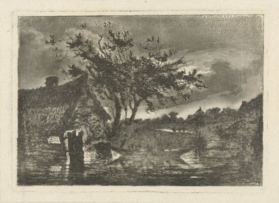 Elvelandskap med gård av François Joseph Pfeiffer (II)