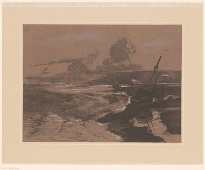 Strandet skipsvrak etter en storm Landskapsstudier (serietittel) Studier av landskap (serietittel) av François Louis Français (attributed to)