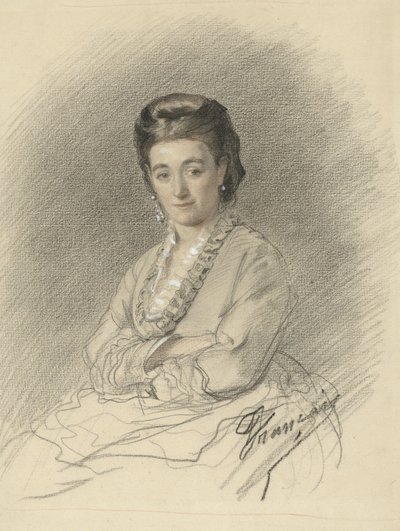 Sittende dame med armene i kors av François Louis Français (signed by artist)
