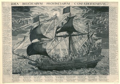Statens skip, 1620 Allegori om landets lykkelige tilstand etter synoden i Dordrecht Idé Belgicarum Provinciarum Confaederatarum (tittel på objekt) av François Schillemans